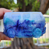 Resin 70's Bus - Purple, Turquoise and White Marbled