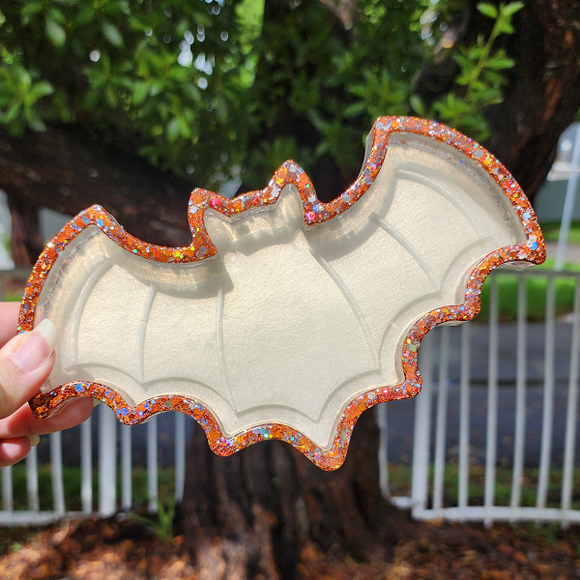 Resin Bat Tray - Iridescent Orange with Orange and Holographic Glitter