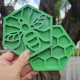 Resin Bee and Honeycomb Coaster Set - Green with Glitter