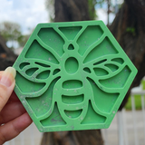 Resin Bee and Honeycomb Coaster Set - Green with Glitter