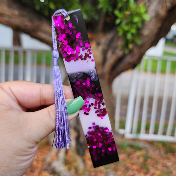 Bookmark  - Black, Iridescent Purple and Purple Glitter