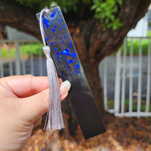 Resin Bookmark - Blue Flakies with Black