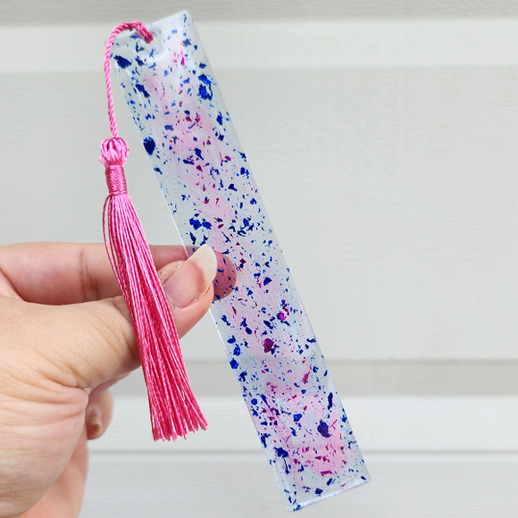 Resin Bookmark - Blue Flakies with Pink Swirls