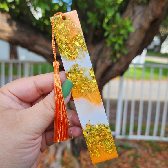 Bookmark - Orange, White and Gold Glitter