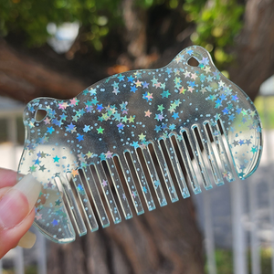 Cat Comb - Light Blue with Glitter Stars