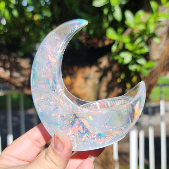 Resin Crescent Moon Tealight Holder - Iridescent