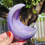 Resin Crescent Moon Tealight Holder - Purple with Iridescent Glitter