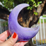 Resin Crescent Moon Tealight Holder - Purple with Iridescent Glitter