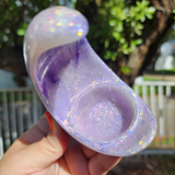 Resin Crescent Moon Tealight Holder - Purple with Iridescent Glitter