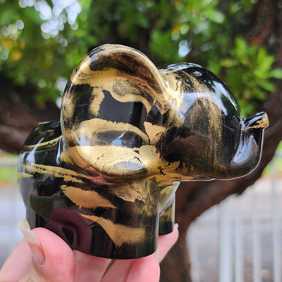 Elephant Planter - Black and Gold Marbled