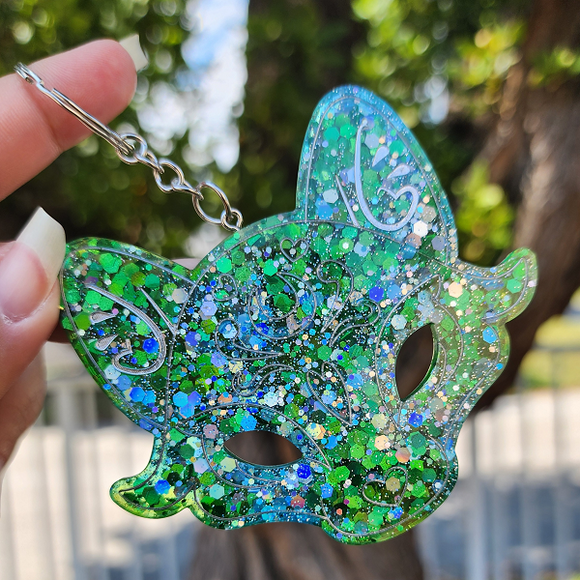 Fox Green and Holographic Glitter Keychain