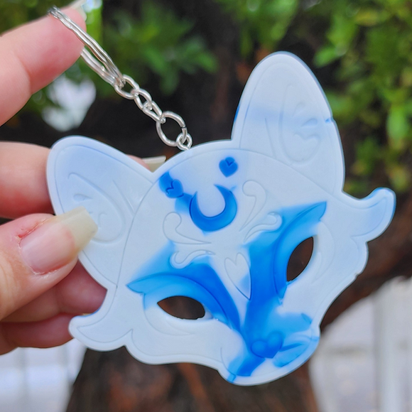 Fox Keychain - White with Blue Swirls