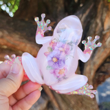 Resin Frog - Flowers with Pink Glitter