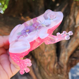 Resin Frog - Flowers with Pink Glitter