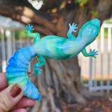 Resin Gecko - White with Green and Blue Swirls