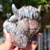 Resin Highland Cow Planter - Brown and White