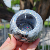 Resin Jack Jar - Marbled Black and Gray with Holographic Glitter