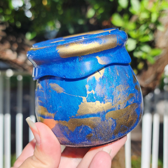 Resin Jam Jar Trinket Storage - Blue and Gold