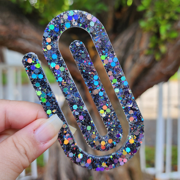 Jumbo Paper Clip Bookmark - Black Holographic Glitter