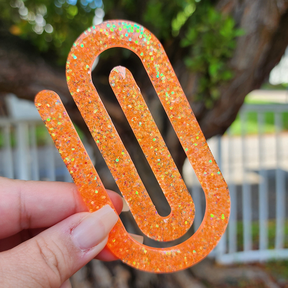 Jumbo Paper Clip Bookmark - Orange Color Shifting Glitter