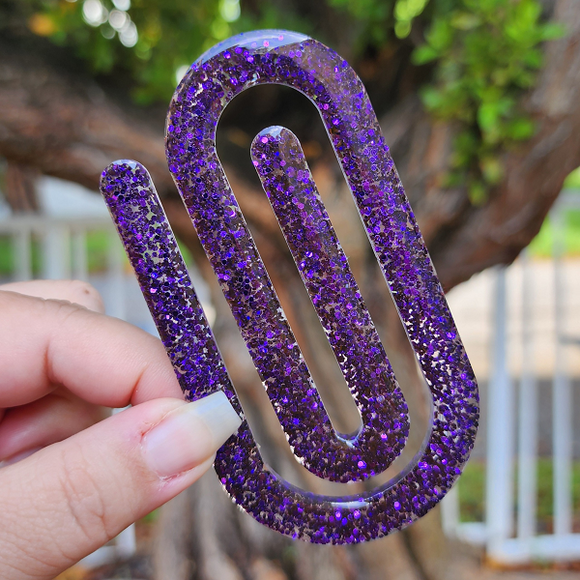 Jumbo Paper Clip Bookmark - Purple Glitter
