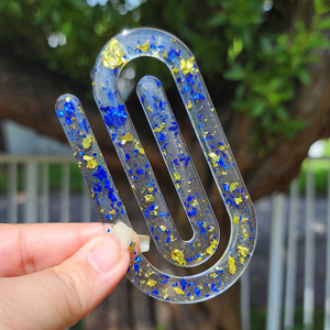 Resin Jumbo Paperclip Bookmark - Blue and Gold Flakies