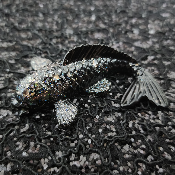 Koi Fish Magnet - Black with Holographic Glitter