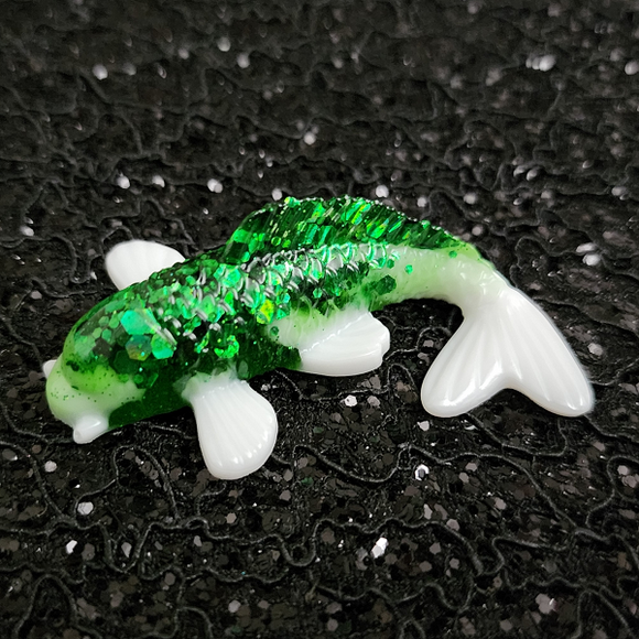 Resin Koi Fish - Green and White with Green Glitter