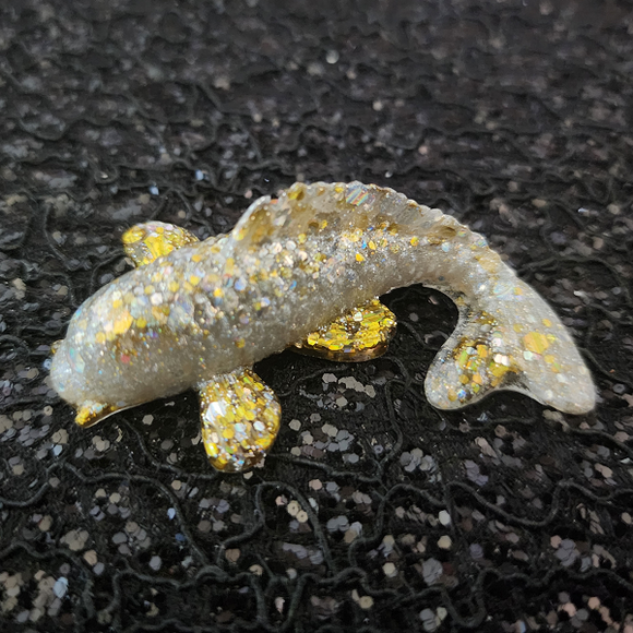 Resin Koi Fish - Pearly Silver with Gold and Holographic Glitter