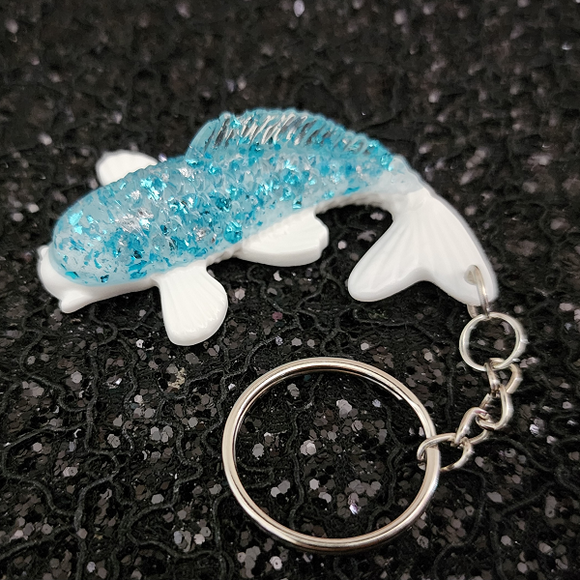 Resin Koi Fish Keychain - Light Blue with White