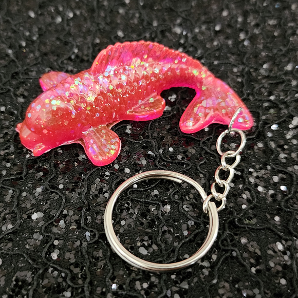 Resin Koi Fish Keychain - Pink with Color Shifting Glitter