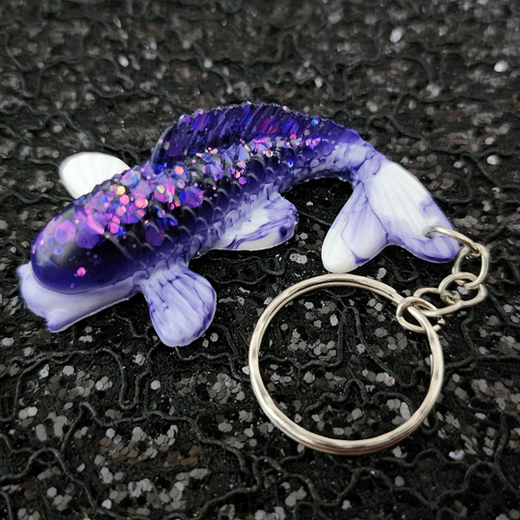 Koi Fish Keychain - Purple and White Marbled with Glitter