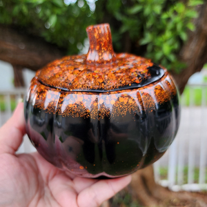 Resin Large Pumpkin Trinket Storage - Black with Orange and Brown Glitter