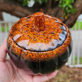 Resin Large Pumpkin Trinket Storage - Black with Orange and Brown Glitter