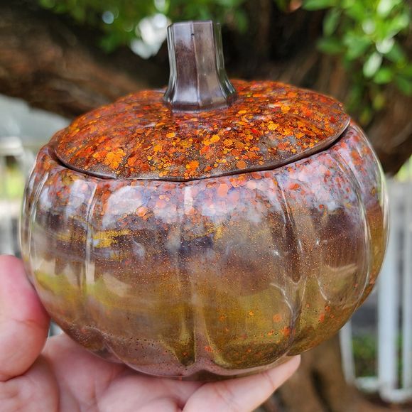 Resin Large Pumpkin Trinket Storage - Multicolored Fall Glitter with Browns and Golds