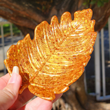 Resin Leaf Tray - Gold with Orange and Bronze Iridescent Glitter