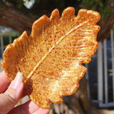 Resin Leaf Tray - Gold with Orange and Bronze Iridescent Glitter