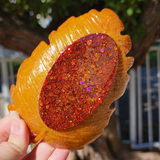 Resin Leaf Tray - Gold with Orange and Bronze Iridescent Glitter