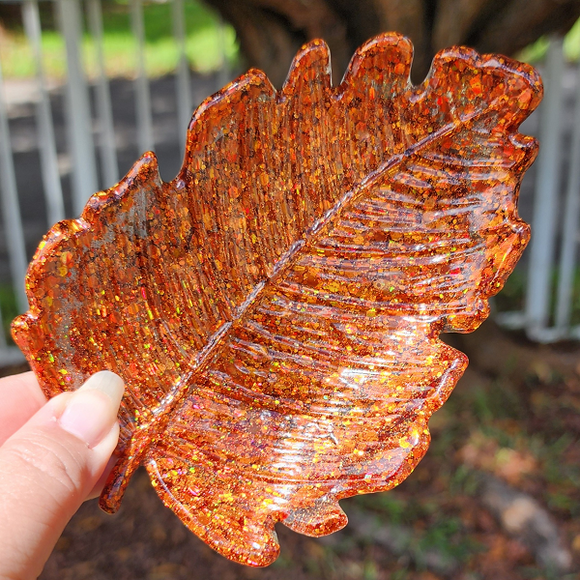 Resin Leaf Tray - Multicolored Fall Glitter