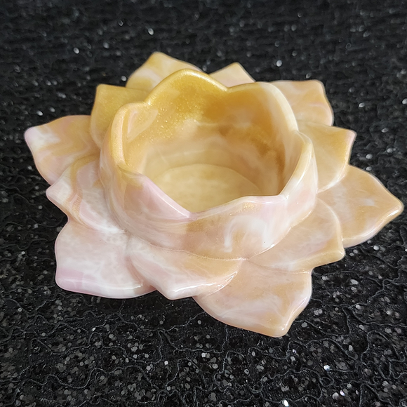 Lotus Candle Holder - Pink, Gold & White Marbled