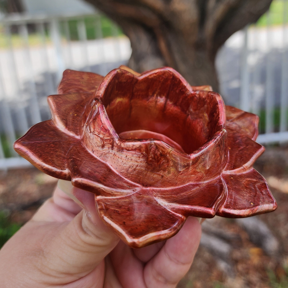 Lotus Candle Holder - Red, Orange and Gold Marbled