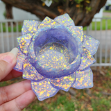 Resin Lotus Tealight Candle Holder - Lavender Purple with Opal Glitter