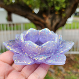 Resin Lotus Tealight Candle Holder - Lavender Purple with Opal Glitter