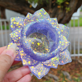 Resin Lotus Tealight Candle Holder - Lavender Purple with Opal Glitter