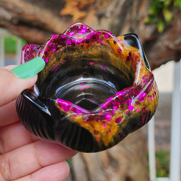 Lotus Trinket Dish - Black, Orange and Purple Glitter