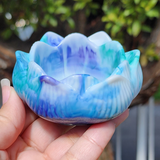 Resin Lotus Trinket Dish - Blue, Turquoise, Purple and White