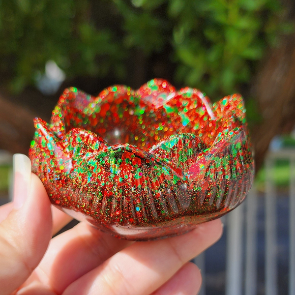 Resin Lotus Trinket Dish - Christmas Glitter