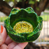 Resin Lotus Trinket Dish - Green and Yellow with Gold Glitter
