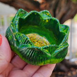 Resin Lotus Trinket Dish - Green and Yellow with Gold Glitter