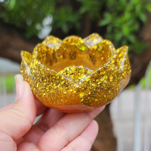 Resin Lotus Trinket Dish - Orange with Gold Glitter